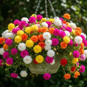 Pink Moss Rose Plant Live 3-5 Inches Hanging Basket Flower