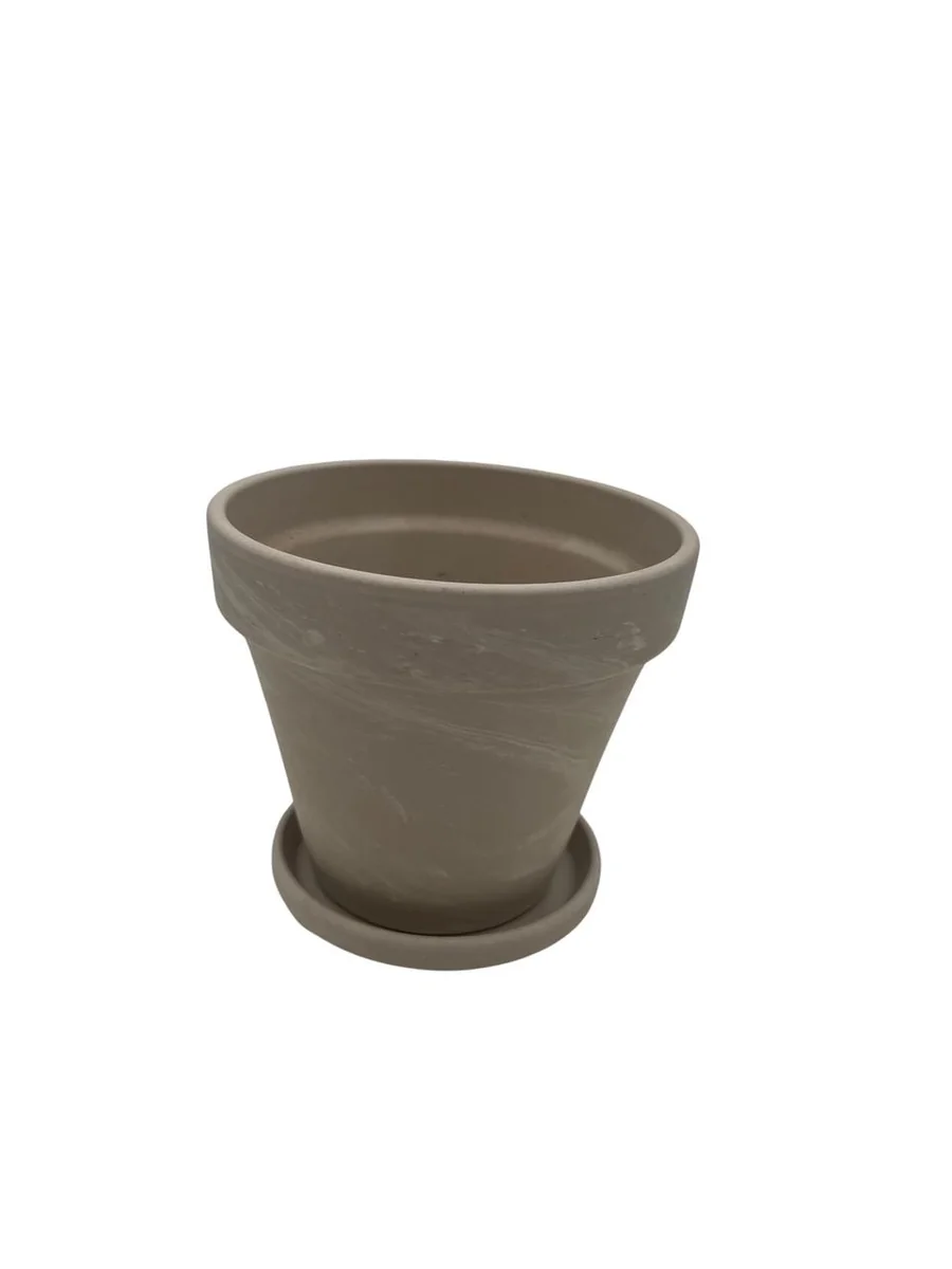 4 Inch Granite Clay Pots with Saucers - Planters for Plants & Crafts - Image 1