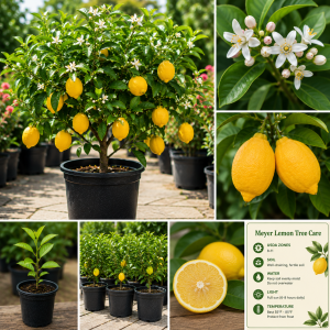 Dwarf Meyer Lemon Tree Live Plant – 2-3 Feet Tall in 2 Gallon Pot – Indoor/Outdoor Citrus - No Ship CA