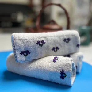 Bamboo Washcloths with Embroidered Lavender Flower - 13.75"x13.75" - Pack of 2 - Image 2