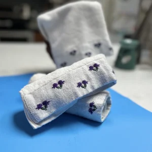 Bamboo Washcloths with Embroidered Lavender Flower - 13.75