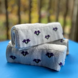 Bamboo Washcloths with Embroidered Lavender Flower - 13.75