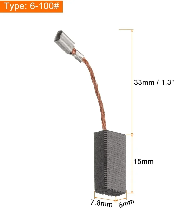 Carbon Motor Grinder Brushes 15mm x 7.8mm x 5mm - Model 6-100# - Replacement Pair - Image 1