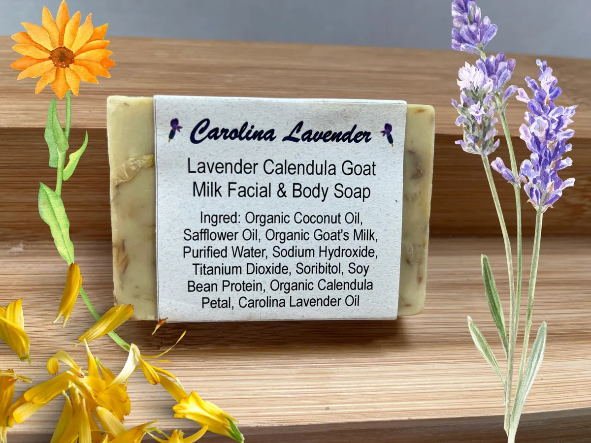 Lavender Calendula Goat Milk Soap Bar - Facial & Body Cleanser, 3.7 oz - Image 1