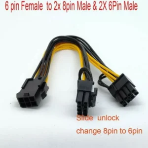 PCIe 6-Pin to Dual 8-Pin (6+2 Pin) GPU Video Card Power Adapter Cable - 8 Inch Black - Image 8