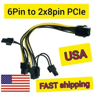 PCIe 6-Pin to Dual 8-Pin (6+2 Pin) GPU Video Card Power Adapter Cable - 8 Inch Black - Image 1