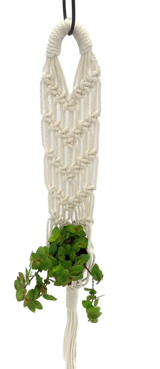 White Macrame Plant Hanger - 16-22" Length, Fits 2-3" Pot, Indoor Decor - Image 2