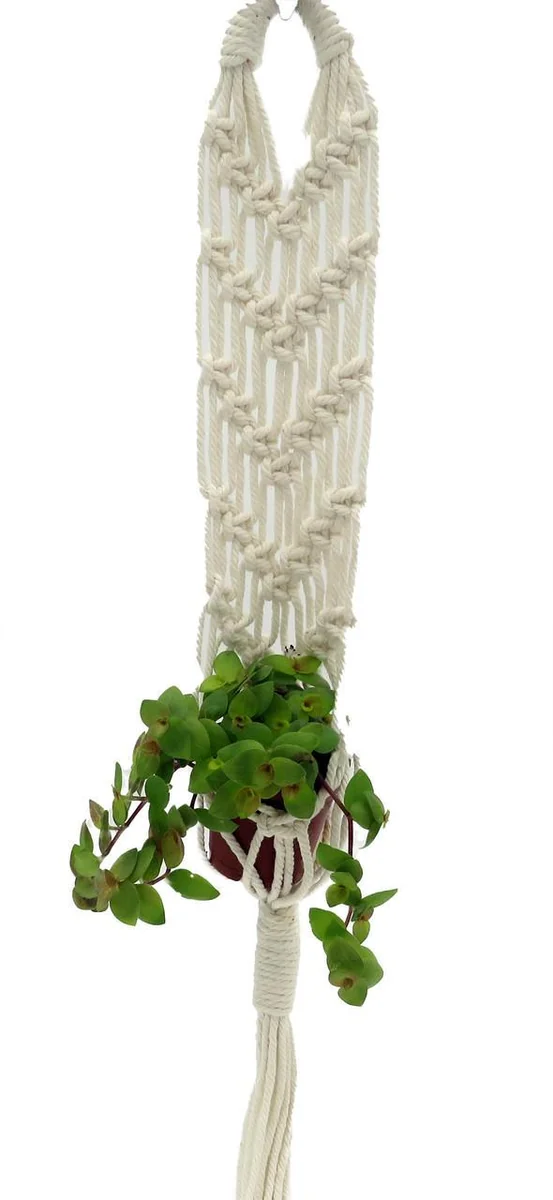 White Macrame Plant Hanger - 16-22" Length, Fits 2-3" Pot, Indoor Decor - Image 1