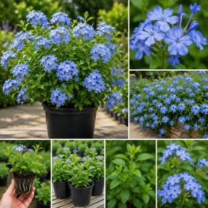 Plumbago Live Plants Set of 4, 4-6'' Tall, Blue Flowers, Outdoor Shrub