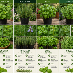 Mixed Live Herb Plants 4-Pack – Lemon Balm, Rosemary, Basil, Oregano – 4-8" Tall Starter Plants – Indoor/Outdoor