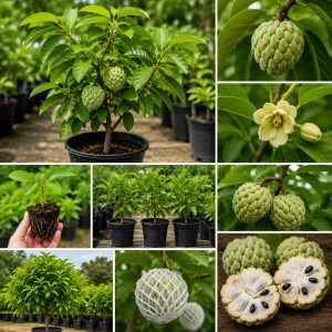 Sweet Sugar Apple Live Plant - Annona Squamosa Fruit Tree, 7-12 Inch Tall, Potted