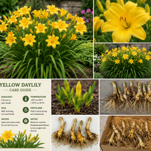5 Yellow Daylily Bulbs – Reblooming Perennial Flowers – Outdoor