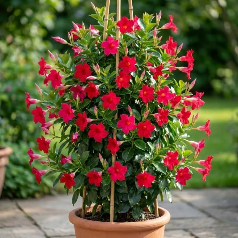 Red Mandevilla Live Plant Vine – 2 Pack, 4-7" Tall – Outdoor Flowering Shrub - Image 3