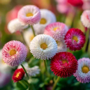 Habanera Mixed Bellis Daisy Seeds – 10 Count – Double Pompon Blooms – Red, Pink, White Mix - Image 3
