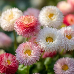 Habanera Mixed Bellis Daisy Seeds – 10 Count – Double Pompon Blooms – Red, Pink, White Mix - Image 6