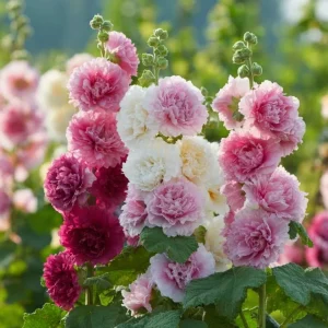 Summer Carnival Hollyhock Seeds - 50 Count, Mixed Colors, Tall Cottage Garden Blooms - Image 2