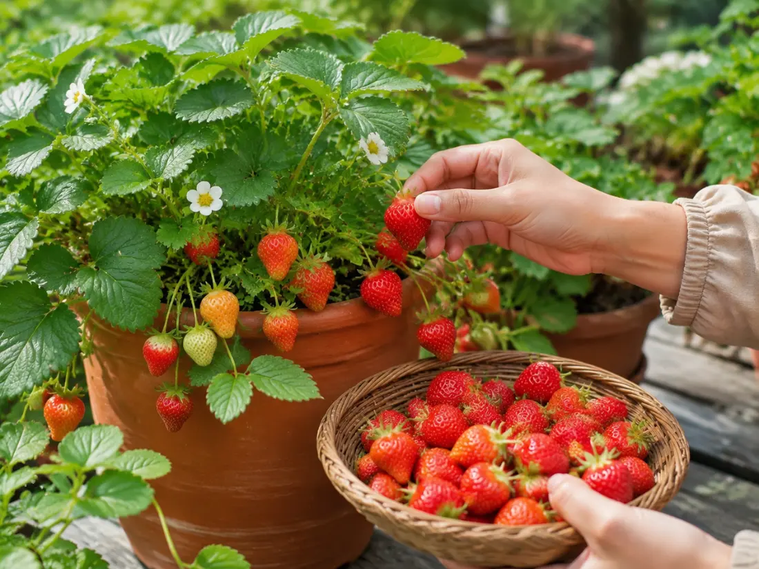 harvesting Mara Des Bois Strawberries