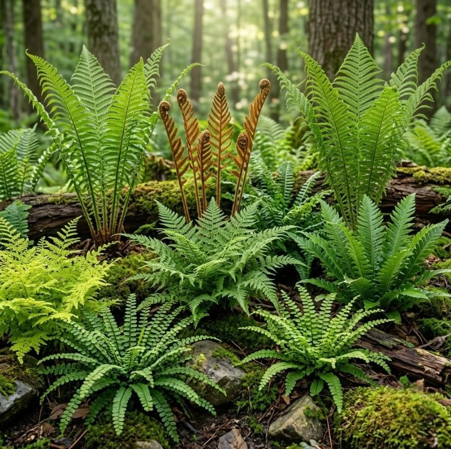 10 Assorted Fern Bare Roots – Random Mix, 3-6 Inch Outdoor Shade Plants - Image 1