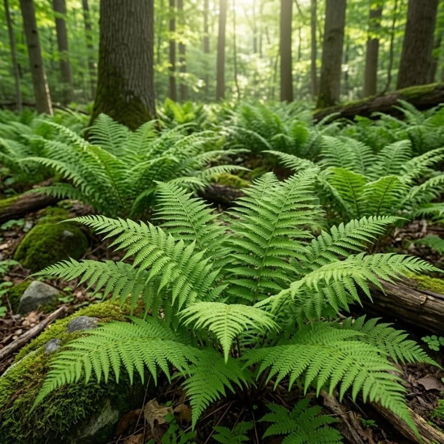 10 Lady Fern Rhizomes Green Ferns Live Plants, Fresh Perennial Ferns 3-6" Long Bare Roots - Image 1