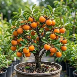 Common Persimmon Tree Live Plant, Hardy Deciduous Fruit Tree, 6-14 inches Tall, Quart Pot - Image 1