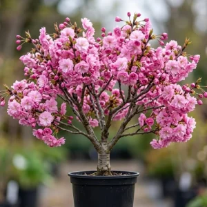 Double Pink Cherry Blossom Tree Live Plant, Ornamental Flowering Tree, 6-12" Tall - Image 1