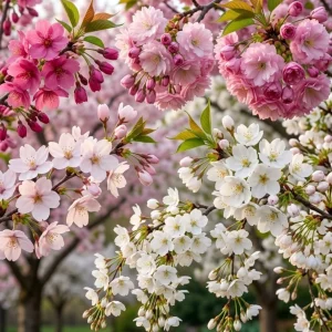 Flowering Cherry Tree Live Plants - Set of 2 Assorted Varieties, 5-12
