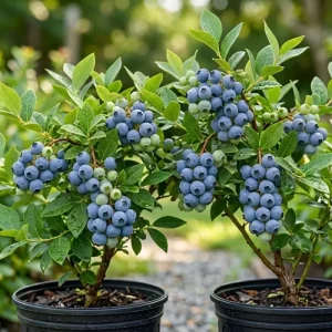 Pack 2 Top Hat Blueberry Bush Live Plant, 5-10 Inches Tall, 4 Inch Pot, Vibrant Blue Berries - Image 1