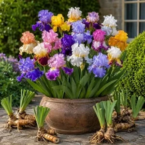 Pack 3 Butterfly Iris Bulbs for Planting, Colorful Iris Flower Rhizome Fans - Image 2