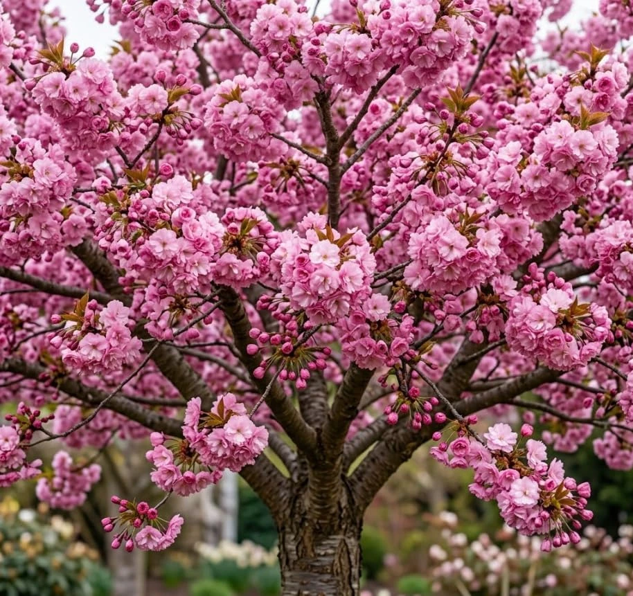 Pack of 2 Double Pink Flowering Cherry Trees Live Plant, 6-12" Tall, Ornamental Tree - Image 1