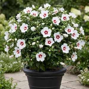 Red Heart Rose of Sharon Live Plant – White Hibiscus Syriacus Shrub, 8-12 Inch Tall, Quart Pot, Outdoor - Image 1