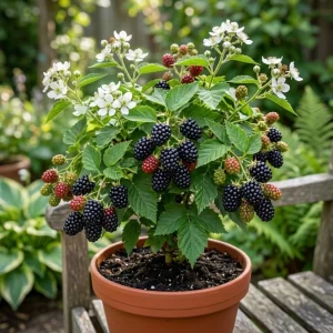 Thornless Blackberry Bush Live Plant - Large Fruits, 6-10" Tall, 4" Pot, Outdoor Perennial - Image 1
