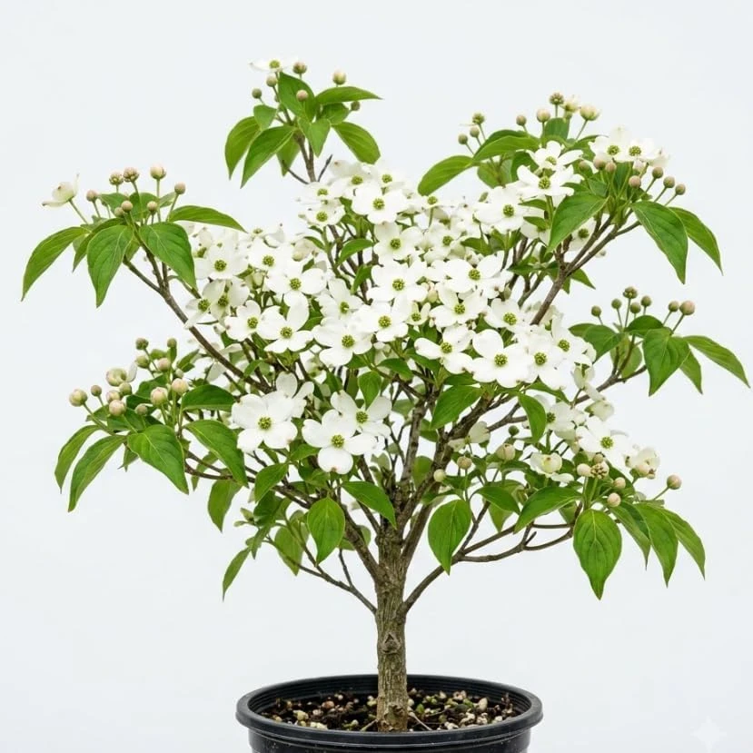 White Dogwood Tree Live Plant, Deciduous Shrub, 6-12" Tall, Quart Pot, Outdoor - Image 1